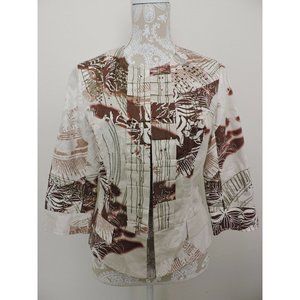 Coldwater Creek Fall Blazer Jacket Brown Bead 6 Beige Career 3/4 Sleeves Career